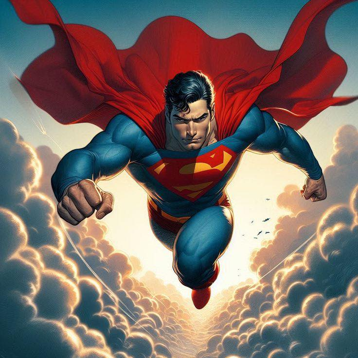 Superman Flying Through Clouds 123 Print Poster
