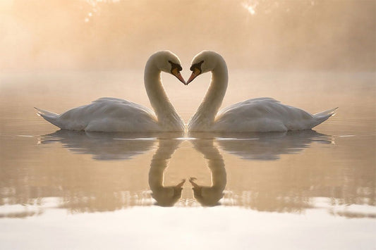 Swans Couple Heart Cute Bird Animals On Water Wall Home Decor Jigsaw Puzzle