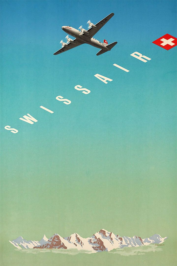 Swissair Mountain Vintage Travel Print Jigsaw Puzzle
