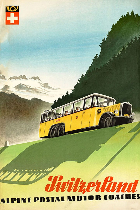 Switzerland Alpine Motor Coaches Vintage Travel And Tour Jigsaw Puzzle