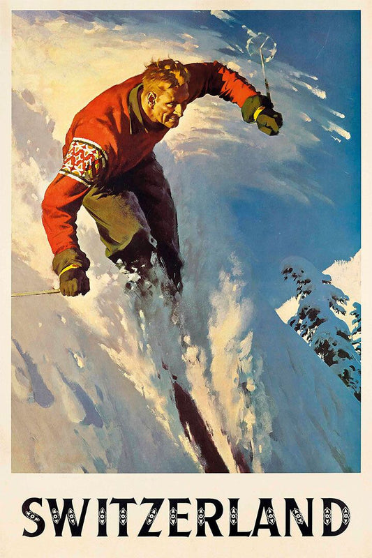 Switzerland Skiing Sport Travel Painting Print Wall Home Decor Jigsaw Puzzle