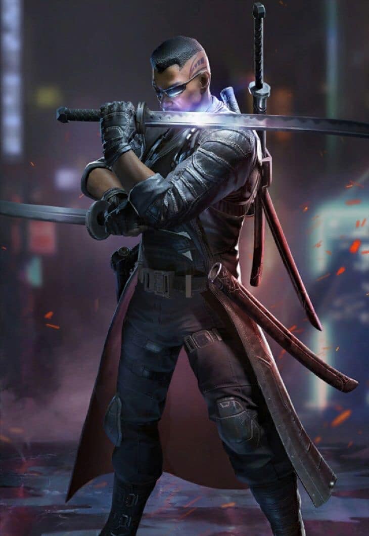 Sword Fighting Character Urban Nightscape Print Poster