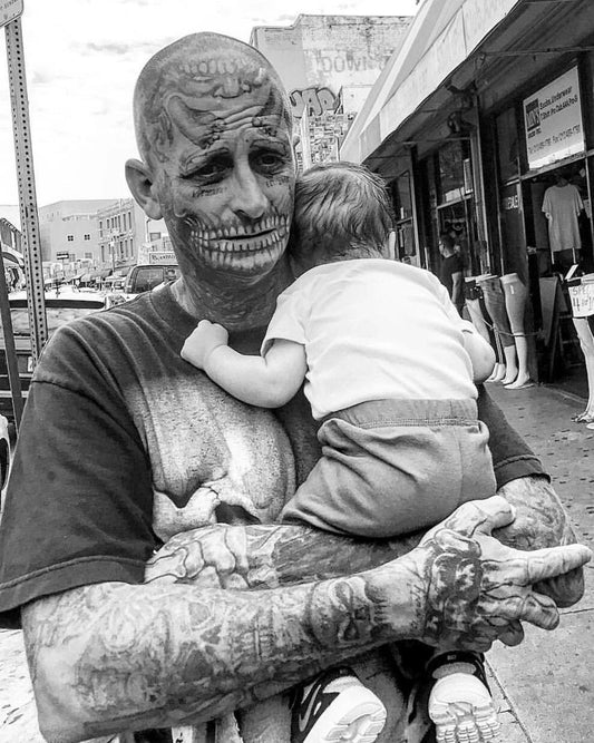 Tattoo Man With Child Keychain Picture