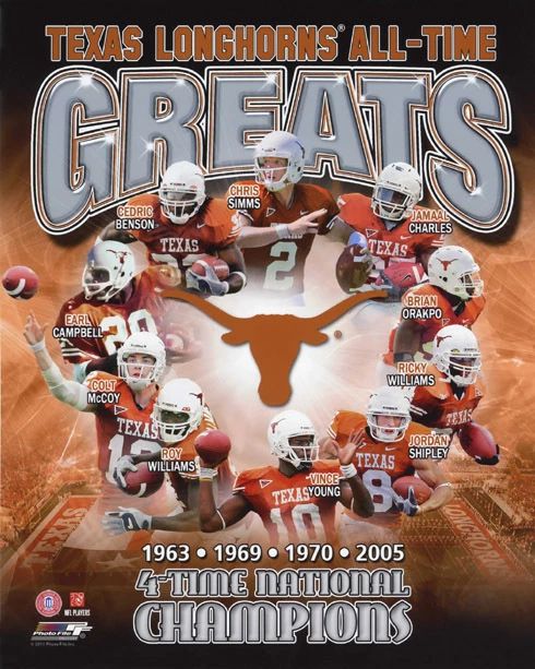 Texas Longhorns All Time Greats Glossy Keychain Jamaal Charles Earl Campbell