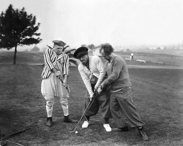 Three 3 Stooges Glossy Keychain Moe, Curly And Larry Print Golfing Keychain