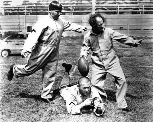 Three 3 Stooges Keychain Moe, Curly, Larry Print Playing Football Keychain