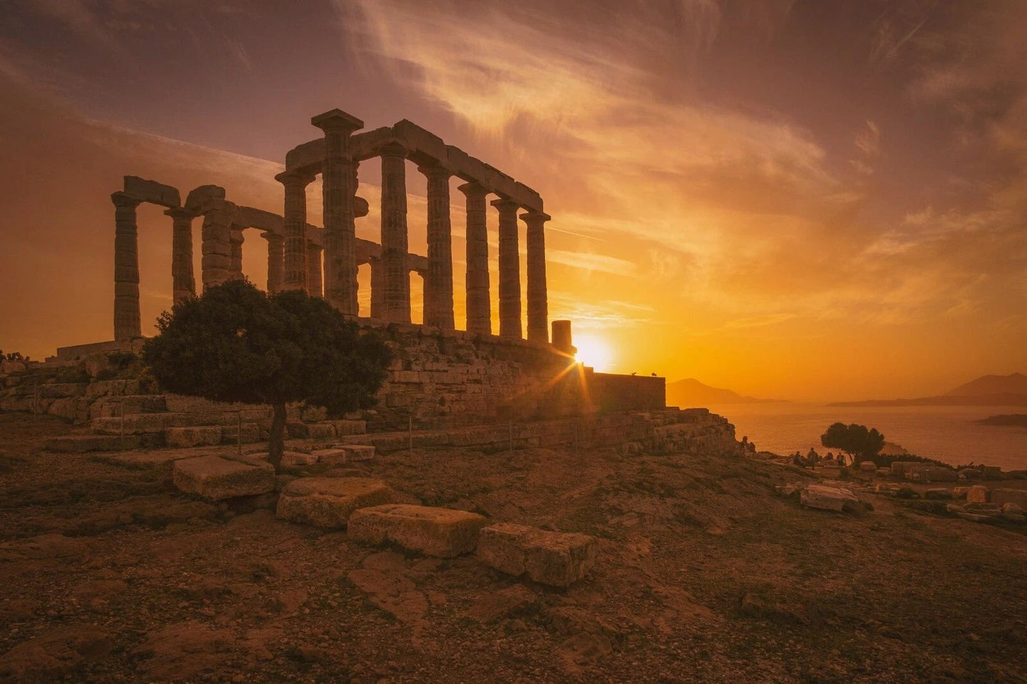 Temple Of Poseidon Cape Sounion Greece Sunset Poster Photo Picture Print
