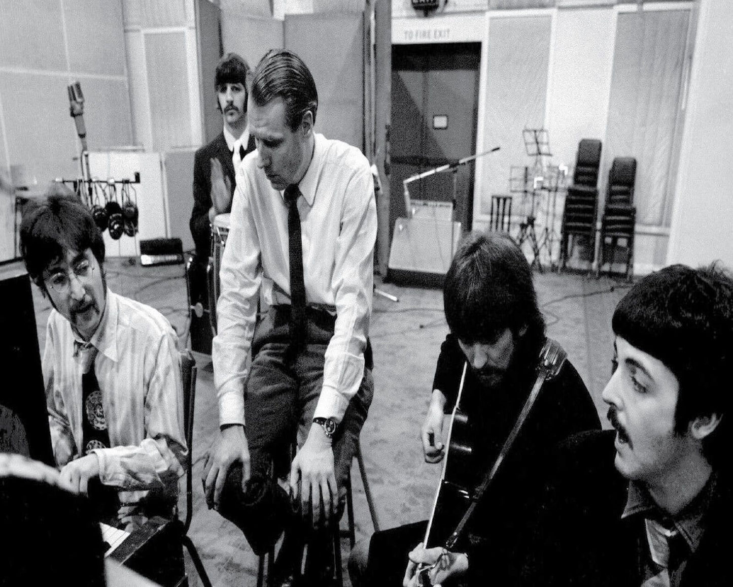 The Beatles In Studio Producer George Martin Old Magnet 8 X 10 Reprint