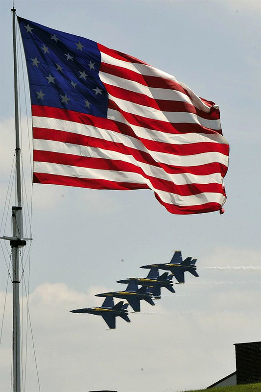 The Blue Angels Flying Over The American Flag Jigsaw Puzzle
