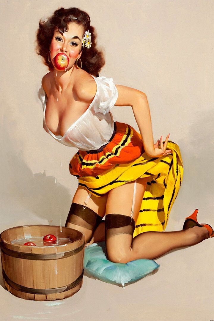 The Winner Vintage Style Pinup Bobbing For Apples Jigsaw Puzzle