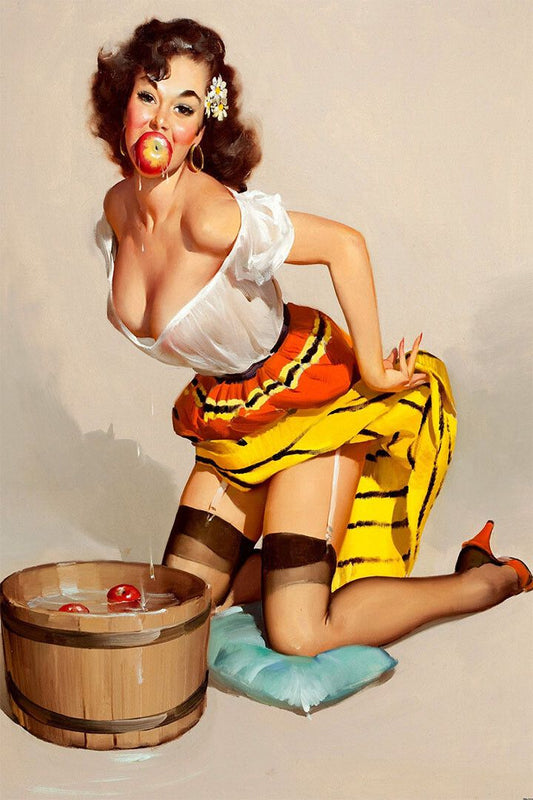 The Winner Vintage Style Pinup Bobbing For Apples Jigsaw Puzzle