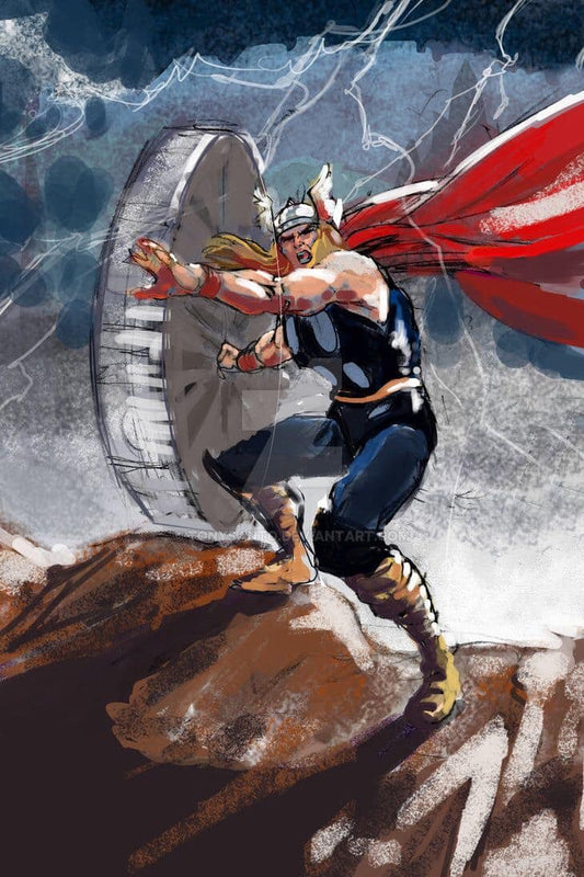 Thor Battle Stance With Shield Print Poster