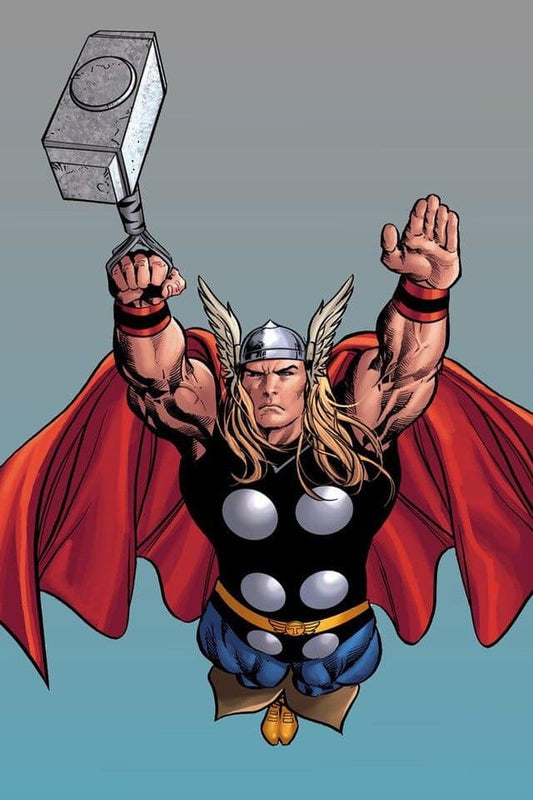 Thor Comic Image Flying With Mjolnir Print Poster