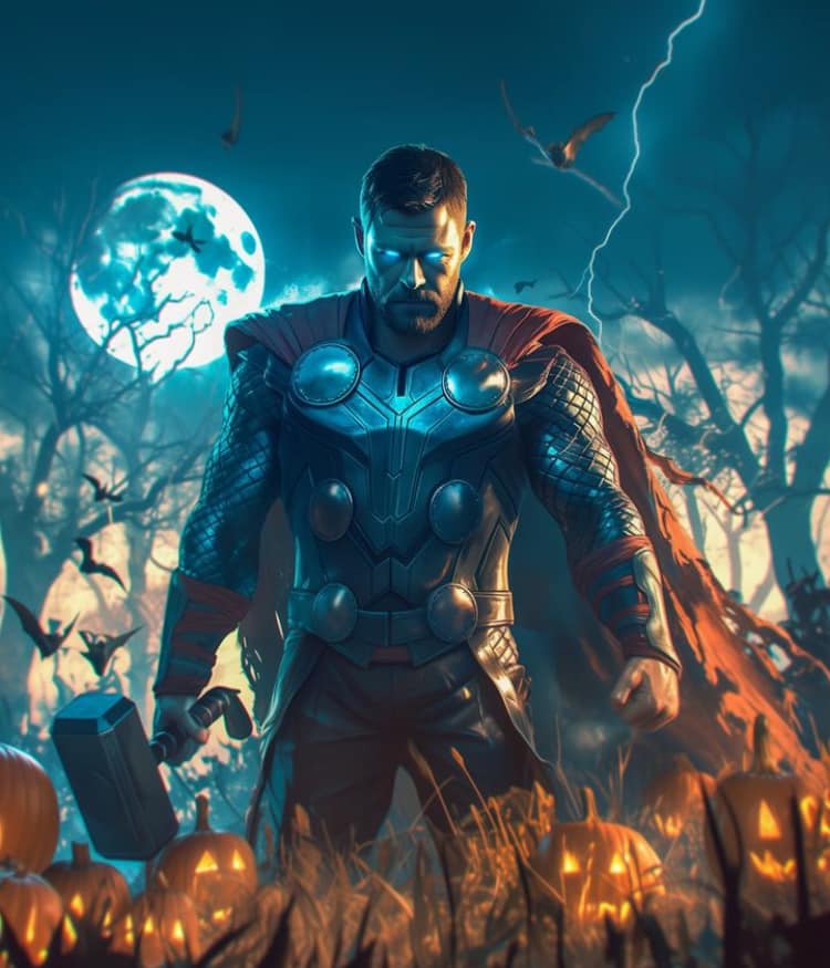 Thor Halloween Scene Print Poster