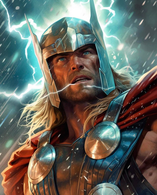 Thor Lightning Portrait Print Poster
