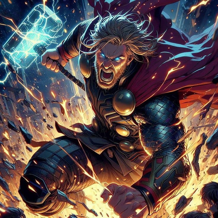 Thor Marvel Battle Action Print Poster