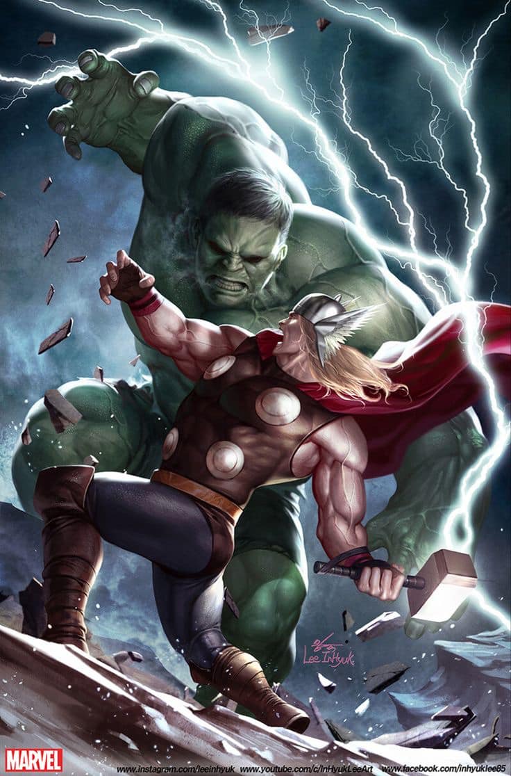 Thor Vs Hulk Battle Action Print Poster