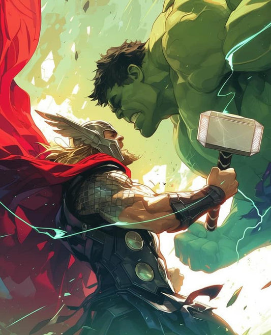 Thor Vs Hulk Battle (2) Print Poster