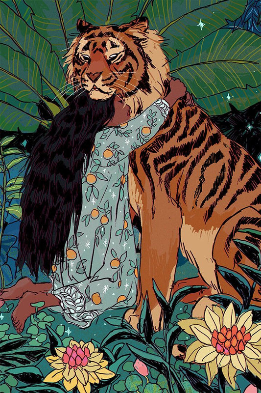 Tiger Animal Dangerous Girl Hugging Print Jigsaw Puzzle