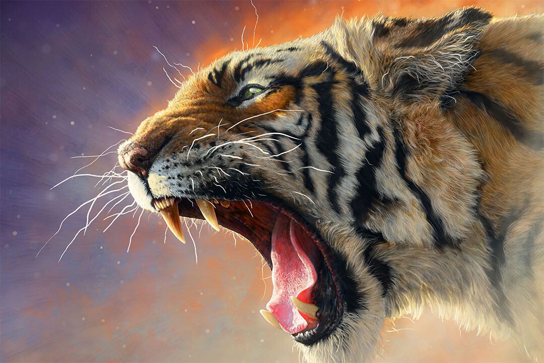Tiger Growl Wild Animals Oil Painting Jigsaw Puzzle