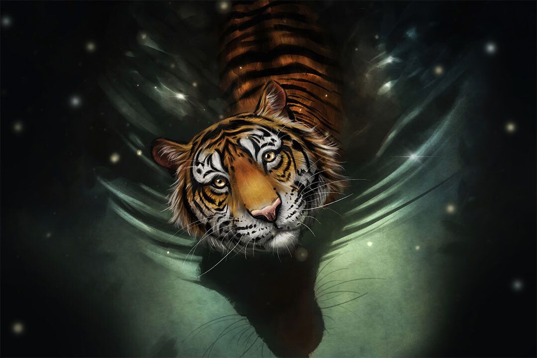 Tiger In Water Oil Painting Wild Animal Africa Cat Wall Decor Jigsaw Puzzle