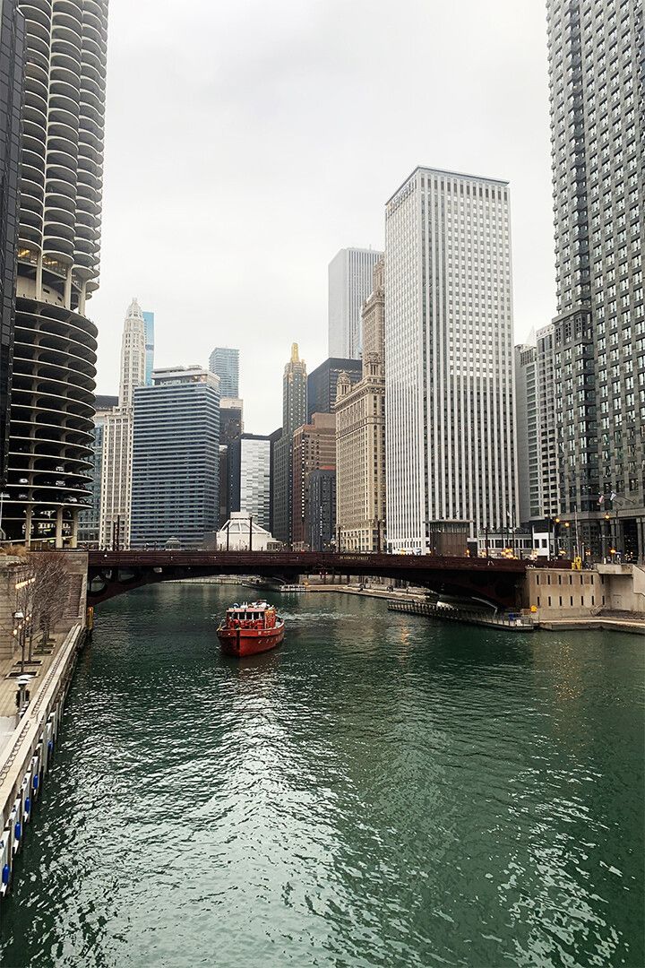 Tour Boats On Chicago River Painting Print Keychain