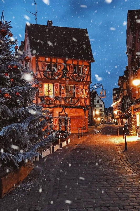Town At Night Covered By Snow Painting Print Jigsaw Puzzle