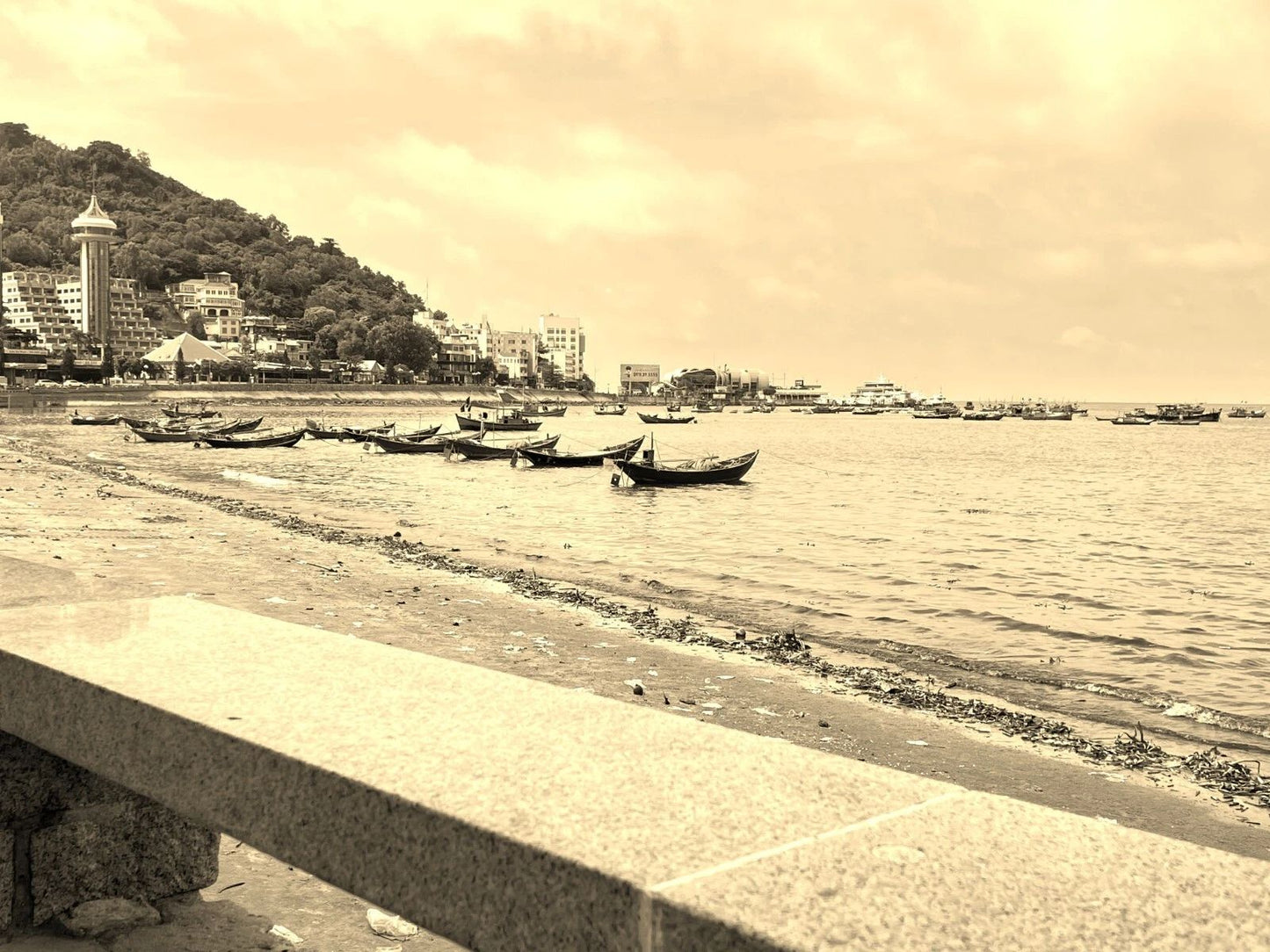 Traditional Fishing Boats On Beach Vung Tau Vietnam Retro Picture Magnet