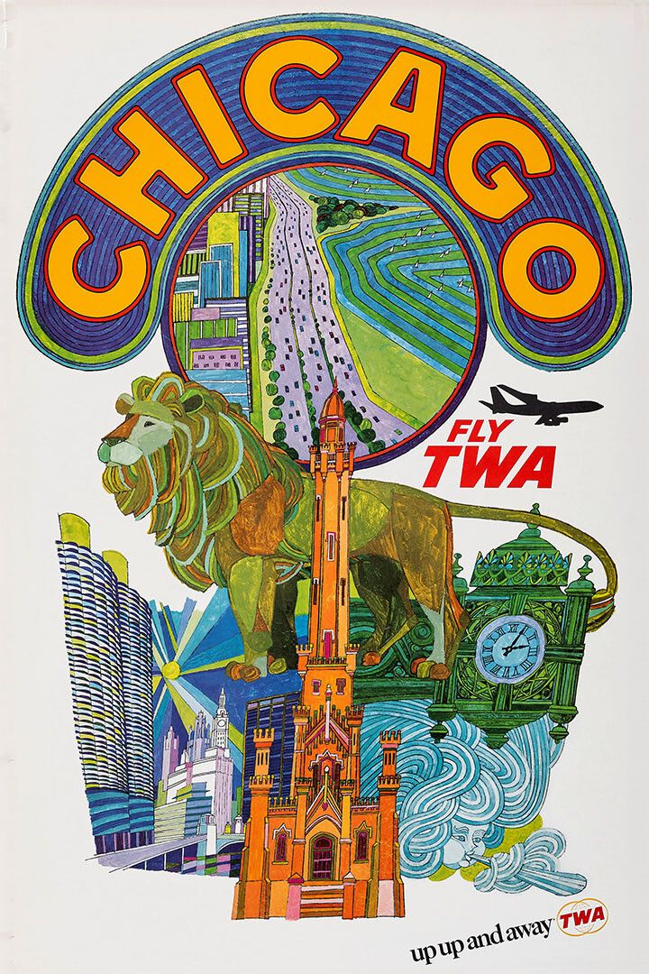 Twa Airlines Chicago Vintage Travel Print Jigsaw Puzzle