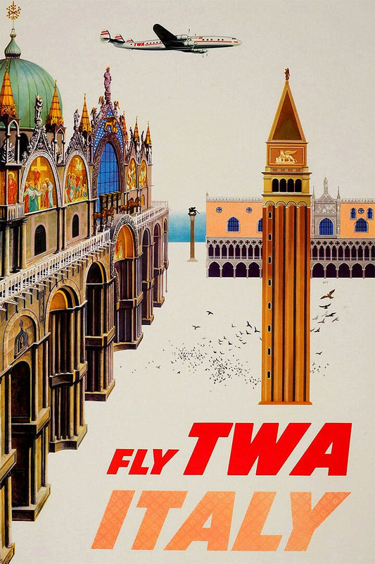Twa Airlines Italy Vintage Print Painting Jigsaw Puzzle