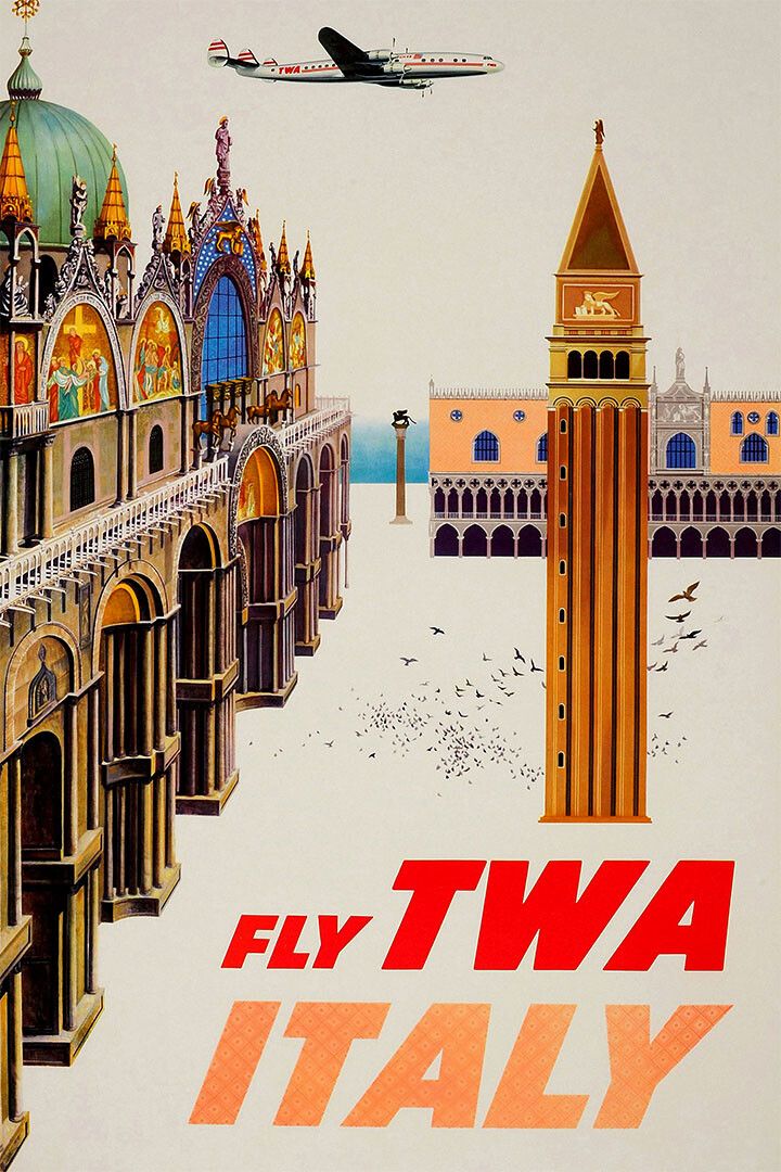 Twa Airlines Italy Vintage Travel Print Jigsaw Puzzle