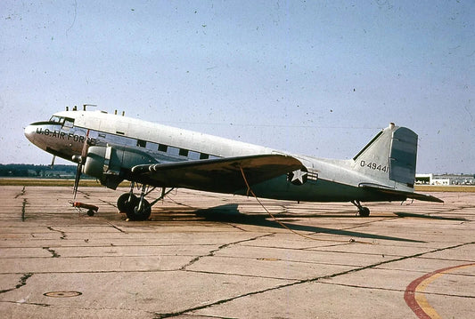 Us Airforce C 47 Military Airplane At Airport Vintage Retro Picture Keychain