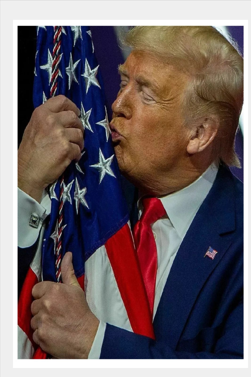 Us President Donald Trump Hugging American Flag Maga Picture Photo Poster