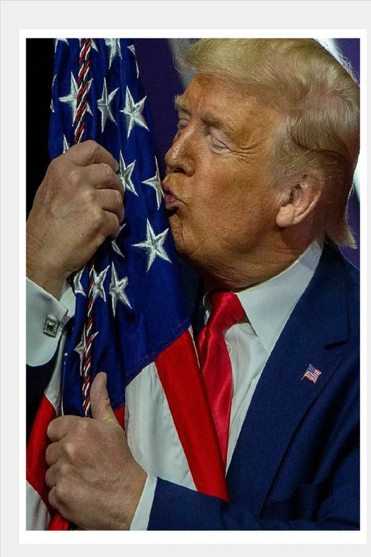Us President Donald Trump Hugging American Flag Maga Picture Photo Poster