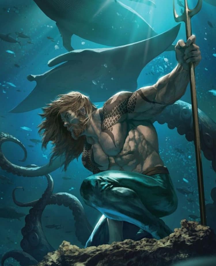 Underwater Hero Vs Ocean Creatures Print Poster