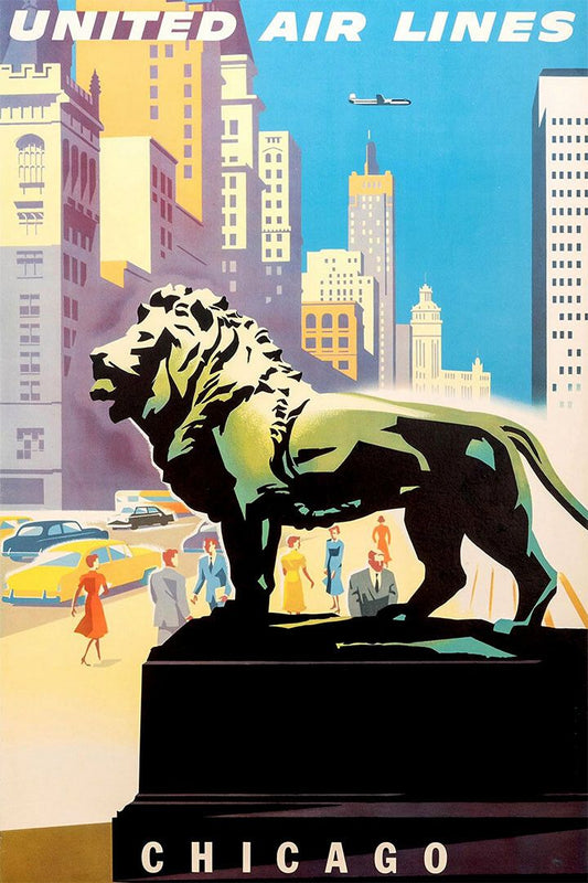United Airlines Chicago Vintage Travel Print Jigsaw Puzzle