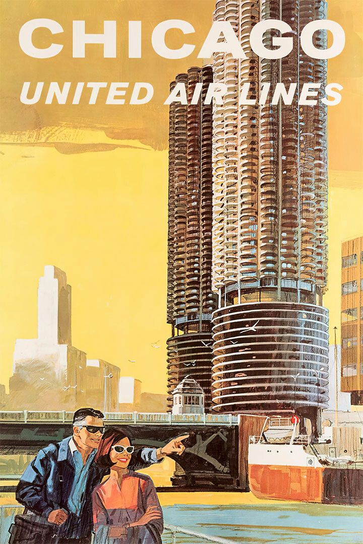 United Airlines Chicago Vintage Travel Jigsaw Puzzle