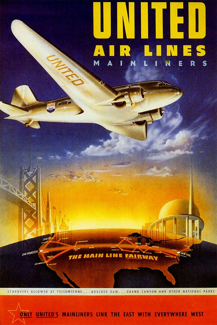 United Airlines Mainliners Vintage Painting Jigsaw Puzzle