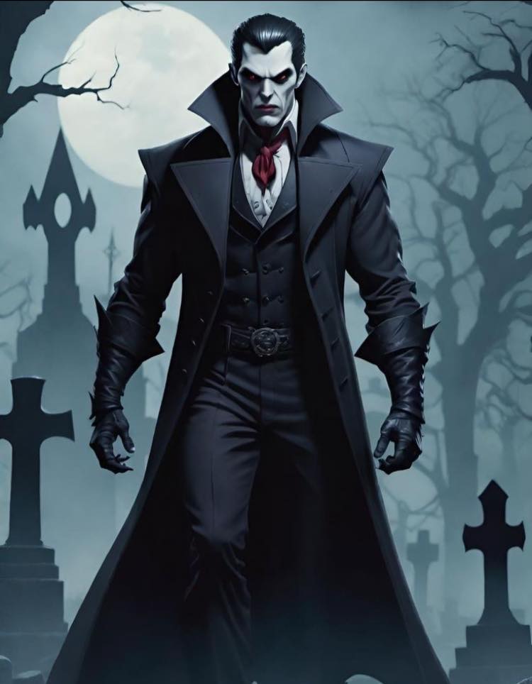 Vampire Figure Graveyard Nocturne Print Poster