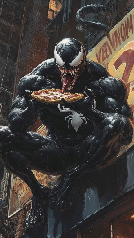 Venom Eating Pizza 2371 Print Poster