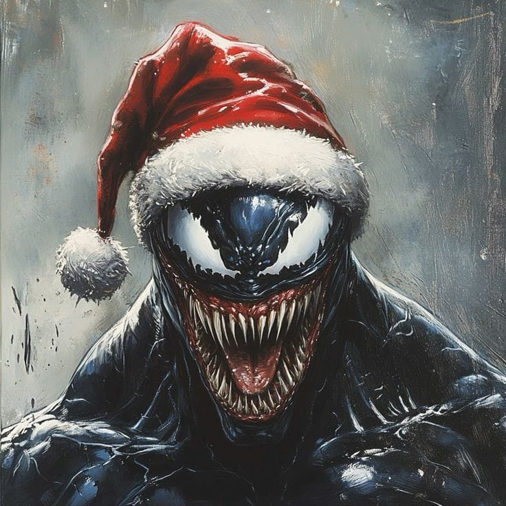 Venom Wearing Santa Hat 382 Print Poster