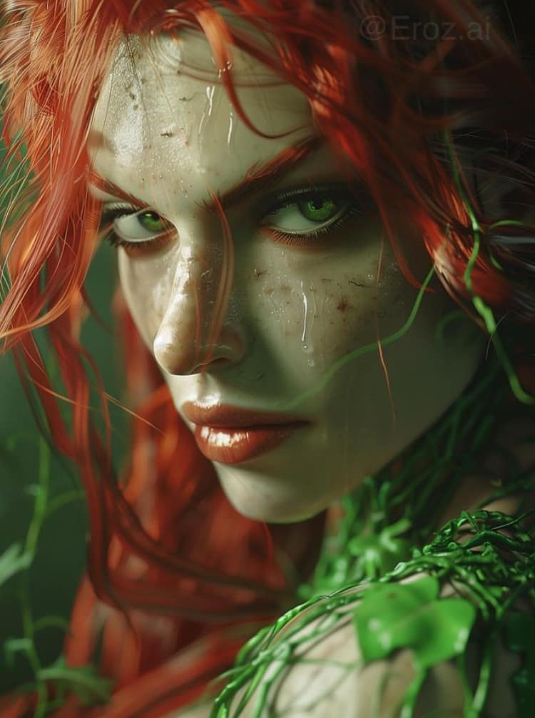 Vibrant Portrait Redhead Greens Veil Print Poster