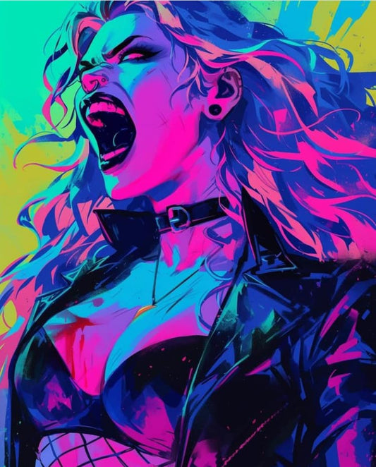 Vibrant Screaming Woman In Leather Print Poster