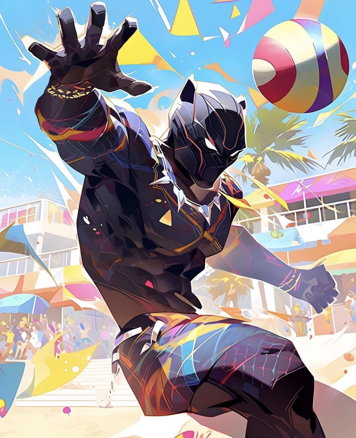 Vibrant Superhero Beach Scene Print Poster