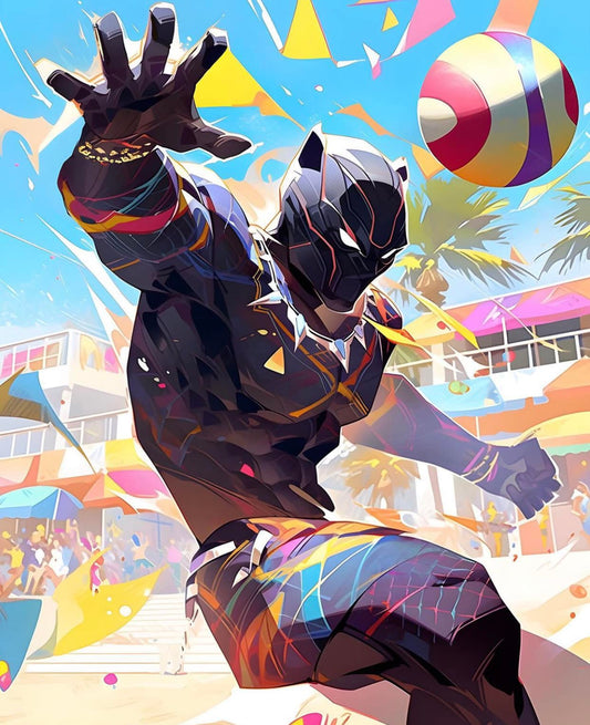 Vibrant Superhero Beach Scene Print Poster