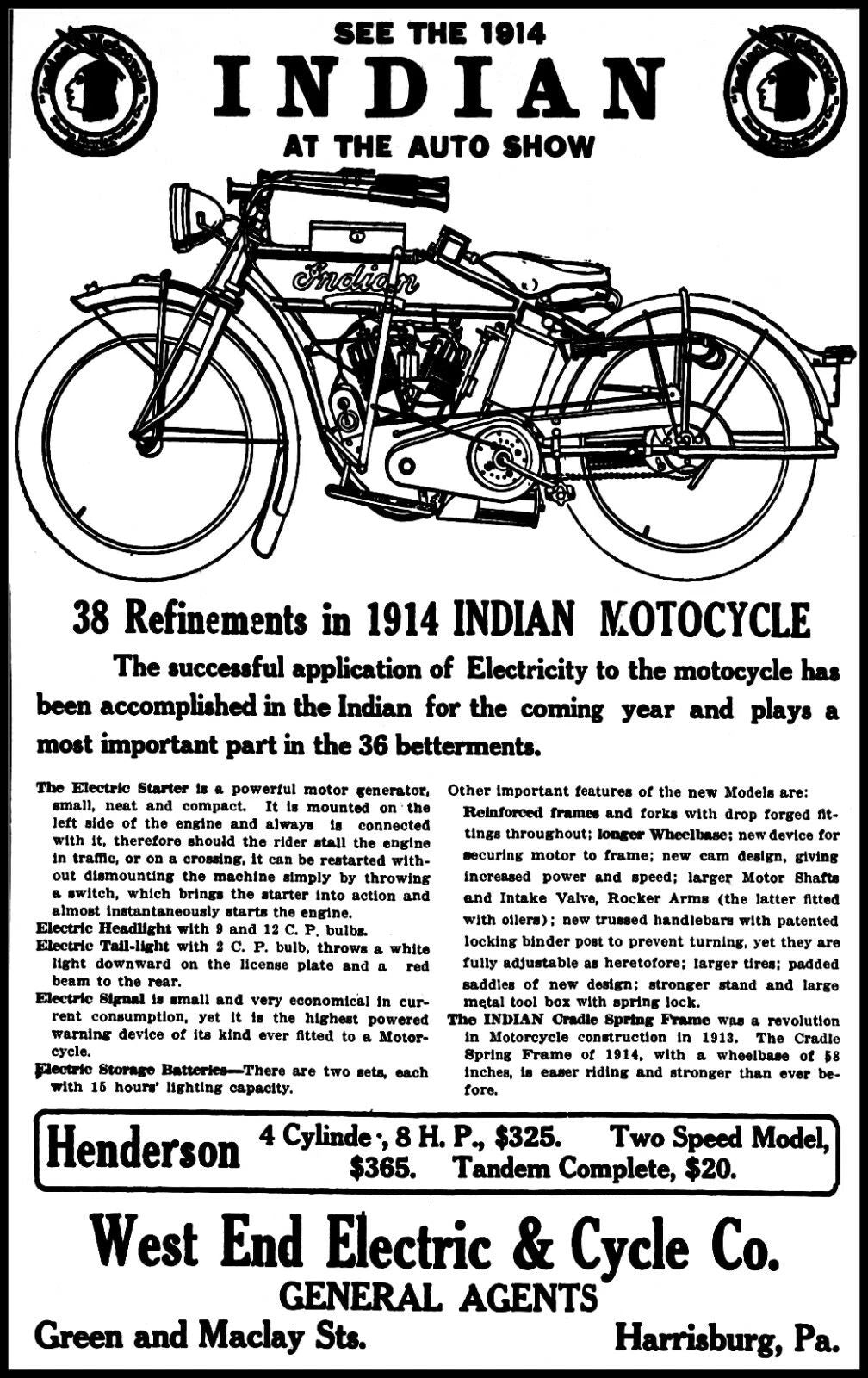 Vintage Indian Motorcycle Motorbike1914 Ad Retro Poster Photo 8 X 10 Reprint