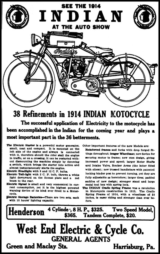 Vintage Indian Motorcycle Motorbike1914 Ad Retro Poster Photo 8 X 10 Reprint