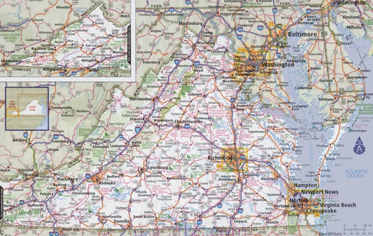 Virginia State Road Map Picture Magnet Magnet Print City County Streets