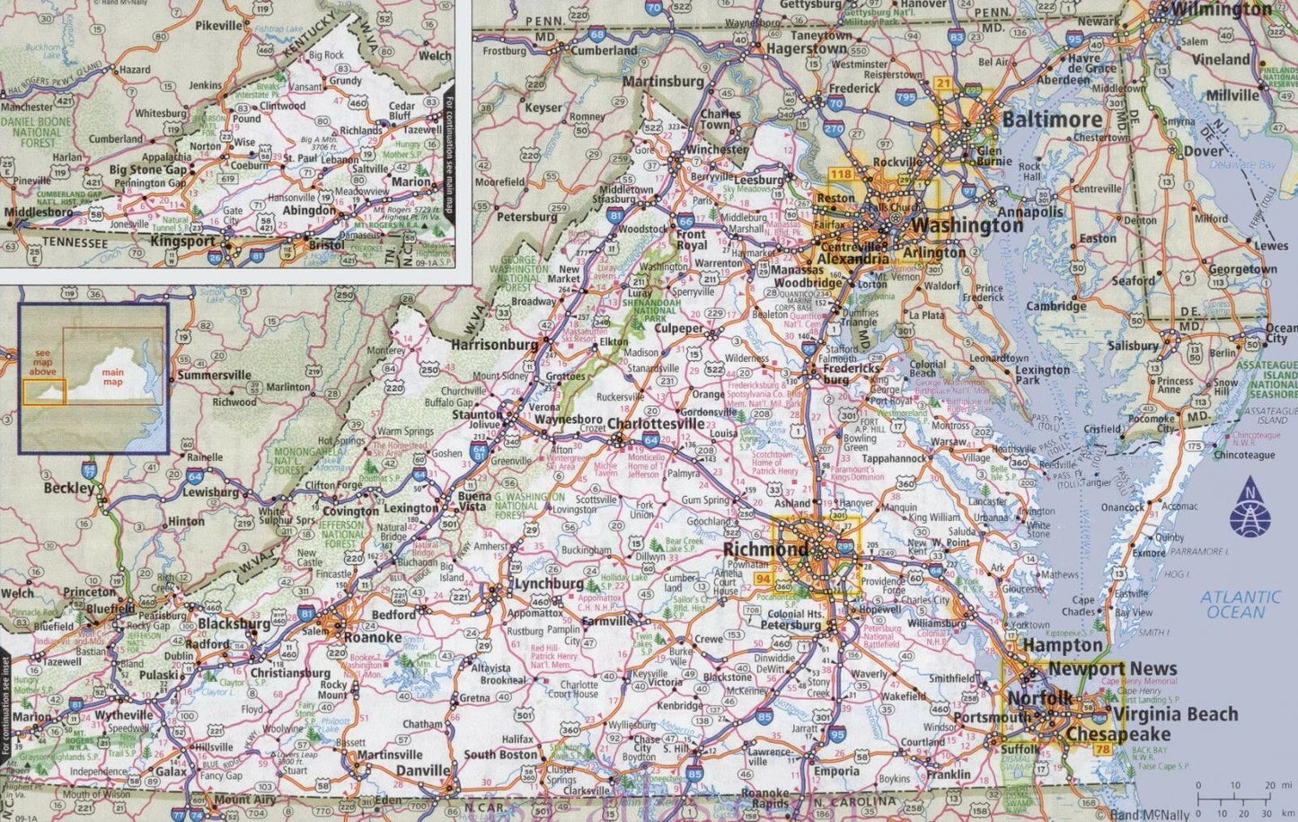 Virginia State Road Map Picture Poster Photo Print City County Streets