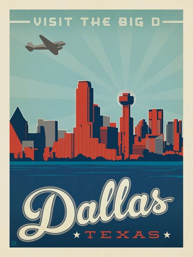 Visit The Big D Dallas Texas Retro Us Travel Advertisement Poster Picture